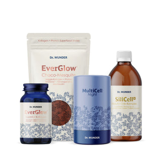 Dr. Wunder Beautiful Aging Intensiv-Kur – EverGlow Kapseln und Shake, MultiCell Night Dose, SiliCell Flasche