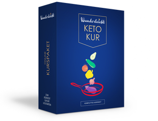 Wunderleicht Keto-Kur Online-Kurspaket – dunkelblaue Box mit Gemüse-Illustration und goldener Beschriftung